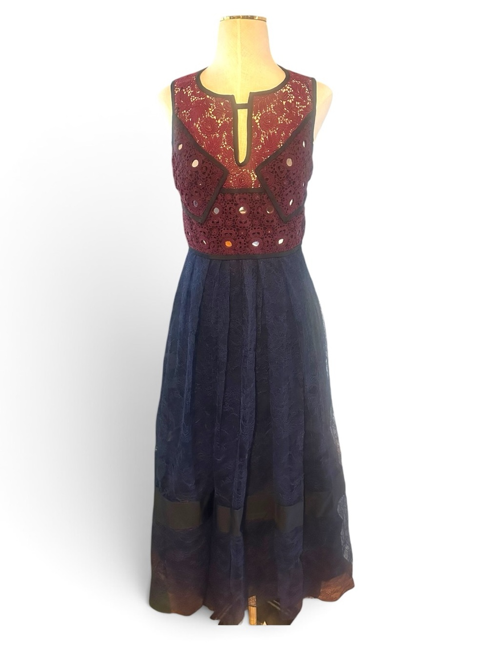 Burberry Prorsum NWT Lace Midi Dress Italy Burgundy Navy High Low EU42 US6 - Picture 2 of 16